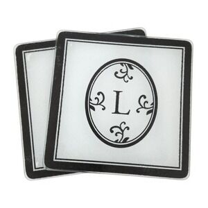 Glass Black & White‎ Trivets (SET OF 2)- Monogram Initial Letter "L"- 8" x 8"